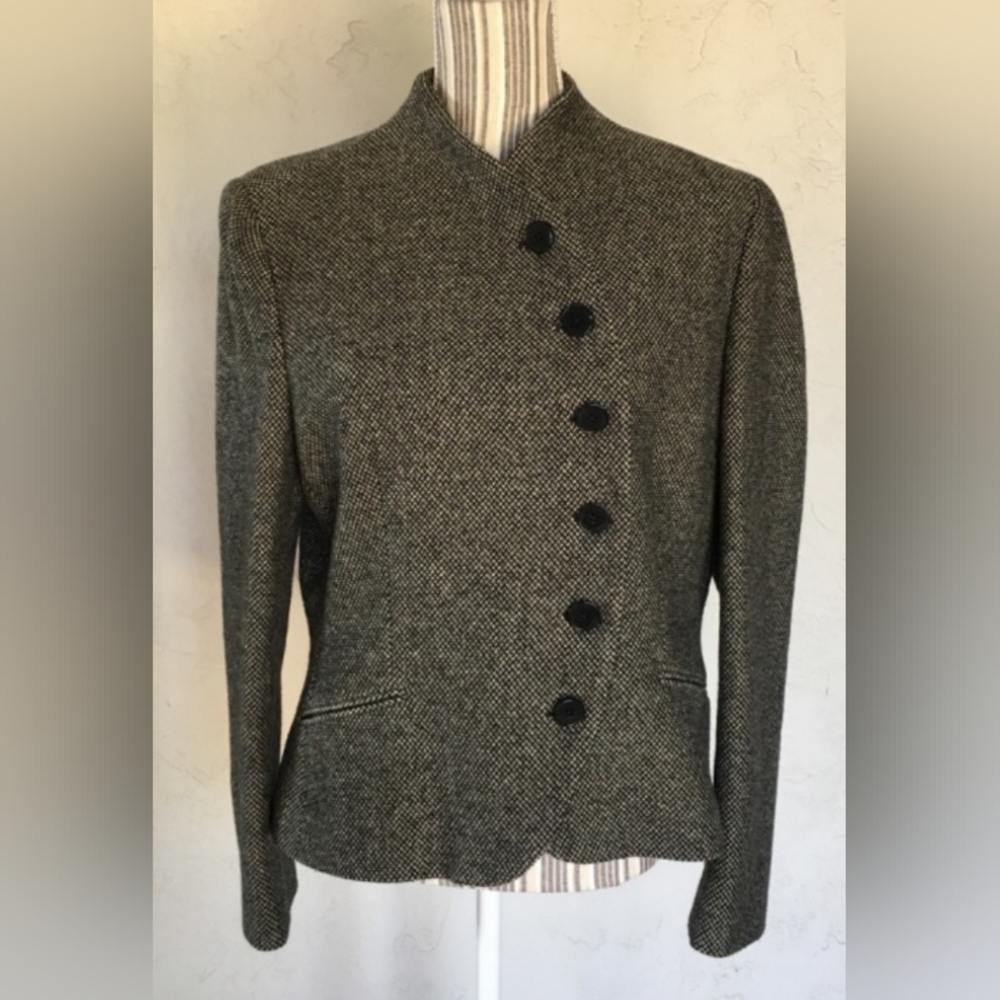 Lauren Ralph Lauren Sz 16 Tweed Lined Wool Blend Jacket Blazer Asymmetrical